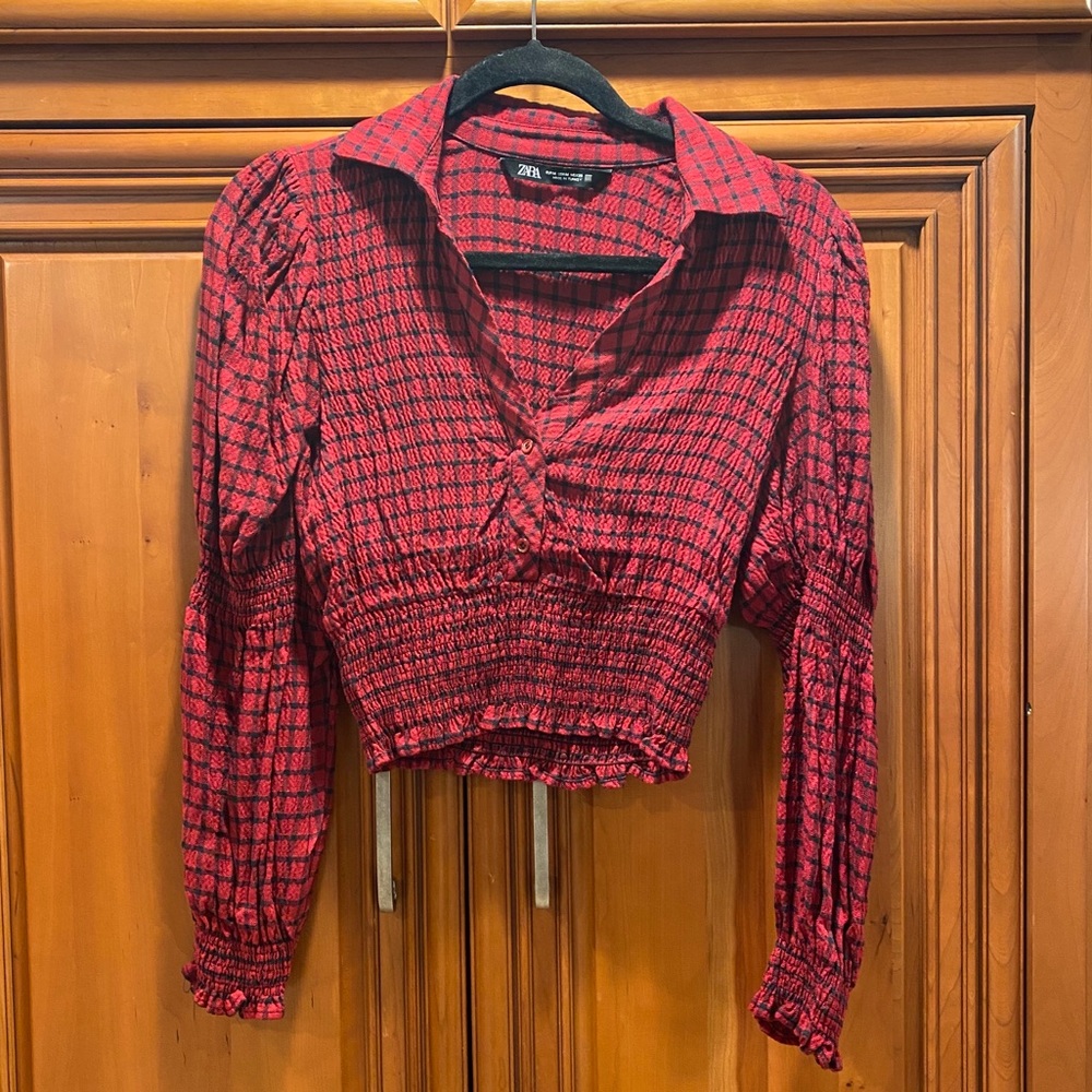 Zara Cropped Plaid Top - Picture 3 of 5